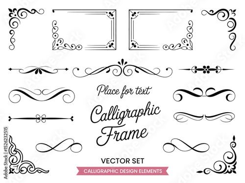 Elegant Calligraphic Elements Set, Floral Frames, Corners and Dividers on White