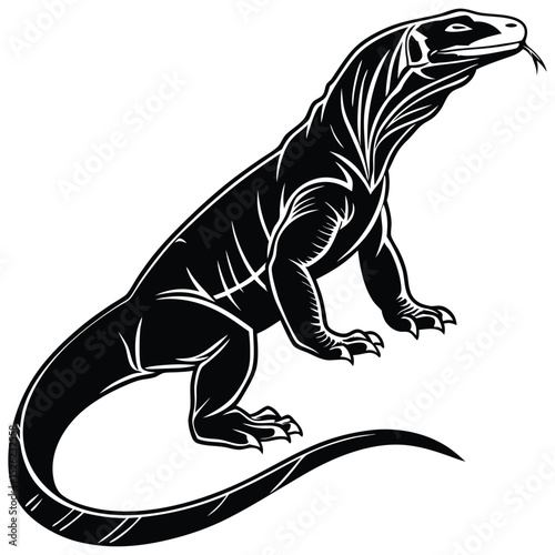 Cute cartoon black vector silhouette of a reptile lizard illustration
