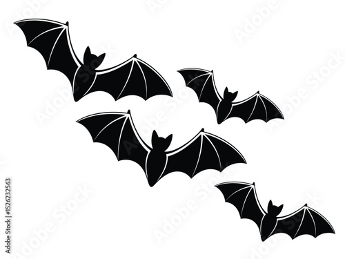 Flying Bats Silhouette, Group of Bats Illustration on Transparent Background, Wings