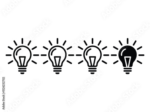 Idea Bulbs Lineart Icons Set, Energy Saving Concept on Transparent Background