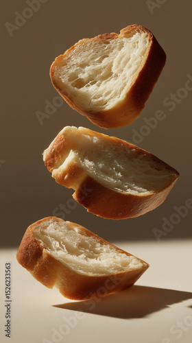 surreal floating 3 slices of sourdough bread