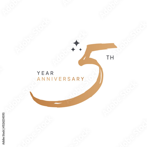 Elegant 5th year anniversary logo design featuring a bold brushstroke number five and modern typography. Perfect for company milestone celebrations, events, or invitations. Ceremony 5th year