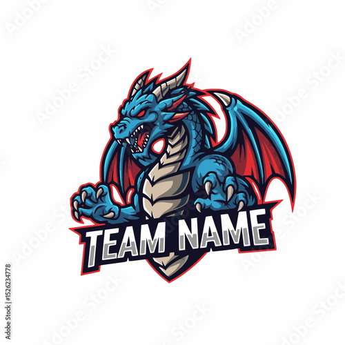 Wallpaper Mural A Fierce Blue Dragon Gaming Mascot Vector Logo Design An E-sports Battle for the Best Team Torontodigital.ca