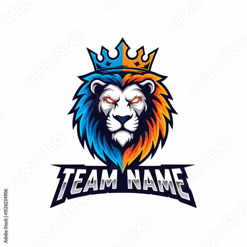 A Majestic Lion King Esports Team Logo Design with a Crown a Colorful and Fierce Gaming Mascot
