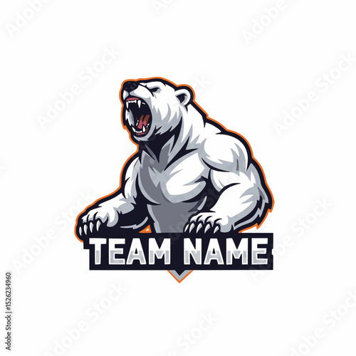 Furious Polar Bear Roaring Mascot Emblem Logo for E-Sports Team Gaming or Sports Community Great Visual