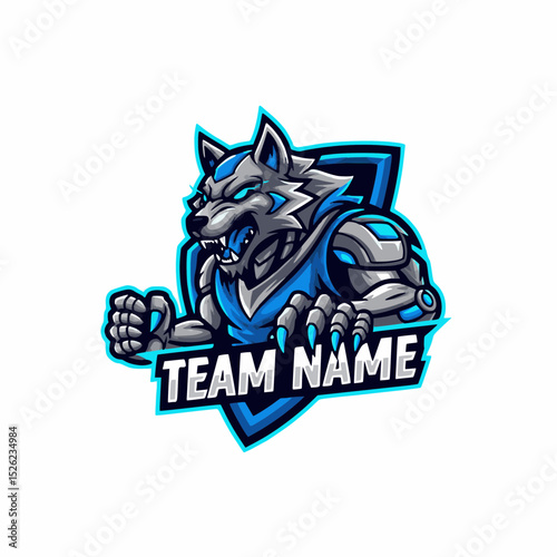 The Cybernetic Wolf Vector Logo A Fierce Mascot Design for E-Sports Gaming With an Intimidating Aura