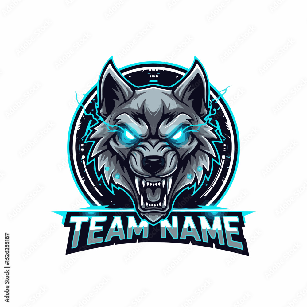 Fototapeta premium A Fierce Wolf E-Sports Gaming Mascot with Cyberpunk Style for Your Team Vector Logo Design