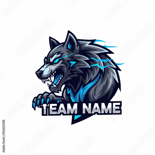 Vector Logo Design an Intimidating Wolf Head E-Sports Gaming Mascot Character Logo Emblem Illustration Concept