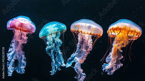 Time-lapse inspired shot of the jellyfish regenerating in different phases photo