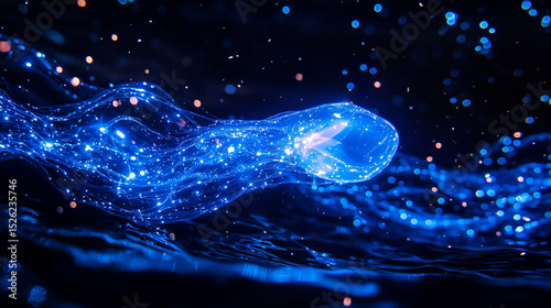 Turritopsis drifting with bioluminescent glow trails in dark water