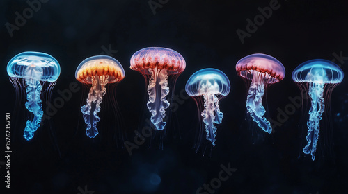 Time-lapse inspired shot of the jellyfish regenerating in different phases photo