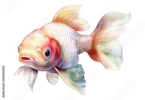 goldfish tropical watercolor vector illustration, underwater ocean animal art isolated on white background