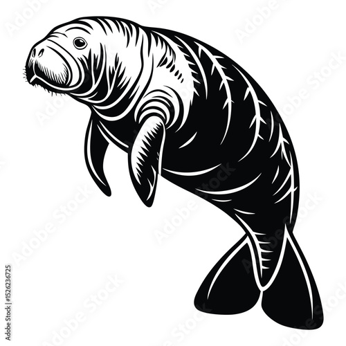 Vector illustration of a cute cartoon fishing fish, a tribal tattoo design for sea animal art