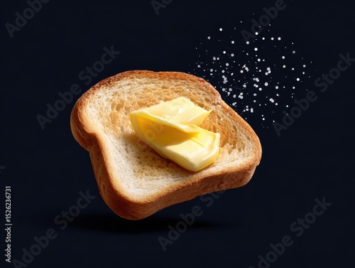 Slice of toast with butter on top and salt scattered around