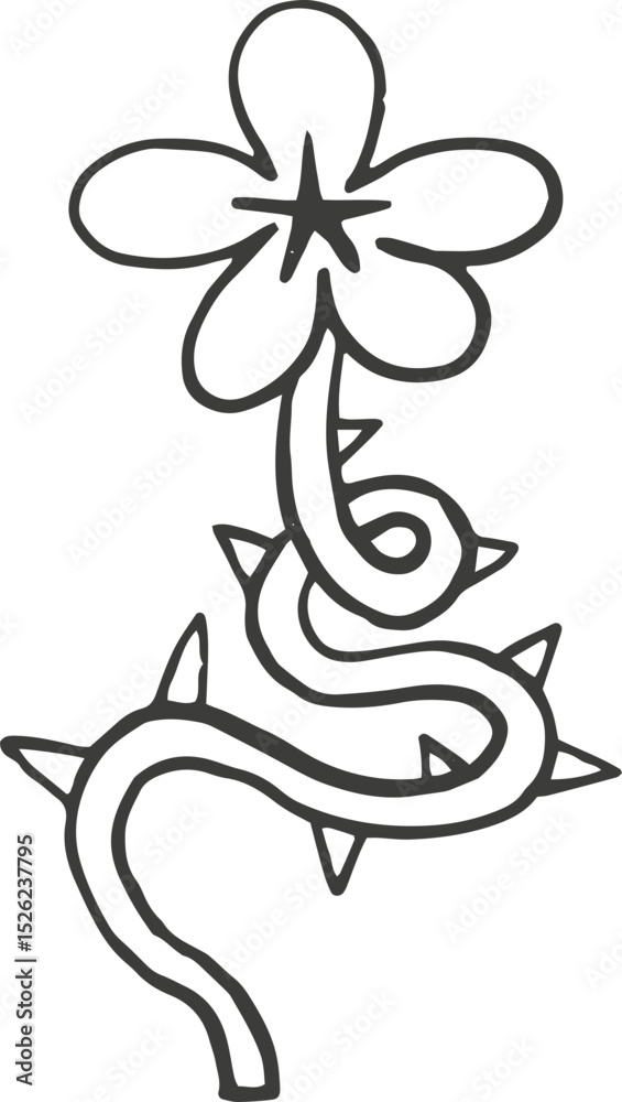 Obraz premium Black and white flower doodle. Hand drawn childish vector illustration.