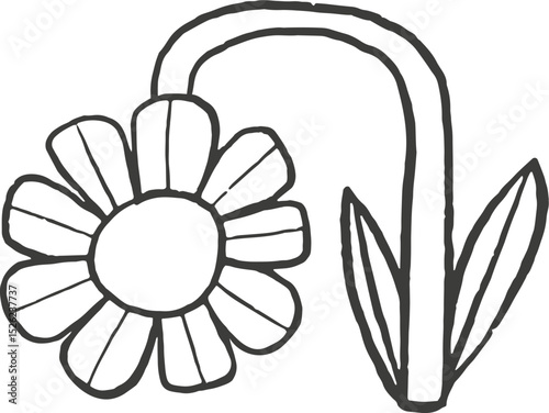 Black and white flower doodle. Hand drawn childish vector illustration.