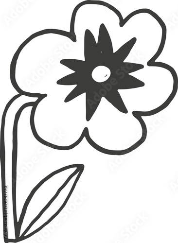 Black and white flower doodle. Hand drawn childish vector illustration.