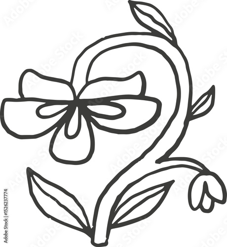 Black and white flower doodle. Hand drawn childish vector illustration.