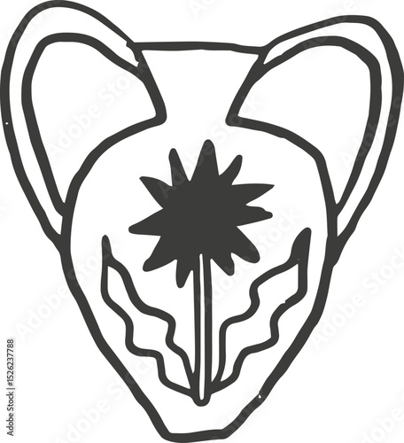 Black and white floral vase doodle. Hand drawn childish vector illustration.