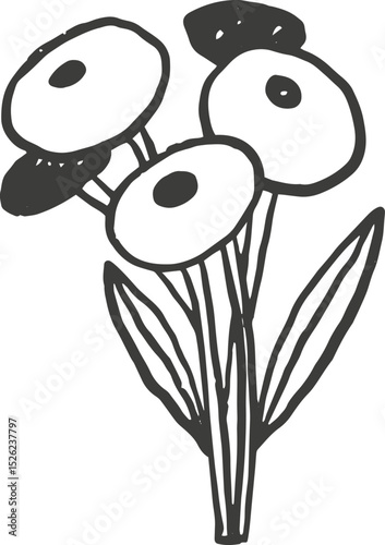 Black and white flower doodle. Hand drawn childish vector illustration.