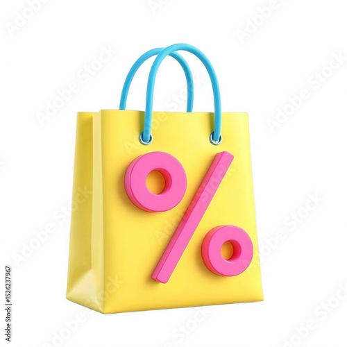 Shopping Bag with Percent Sign  white background- 3D Sale Icon