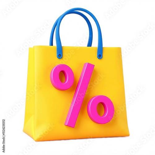 Shopping Bag with Percent Sign  white background- 3D Sale Icon