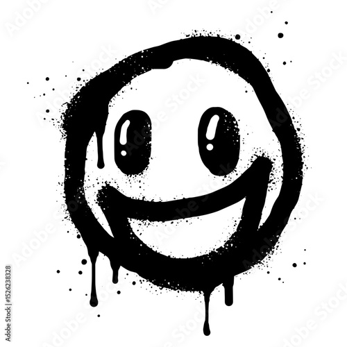 smiling face emoji character. Spray painted graffiti smile face in black over white. isolated on white background. vector illustration