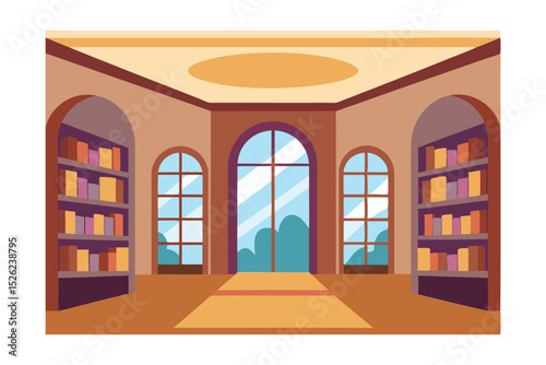 Grand Library Interior Design  Elegant Bookshelves and Archways