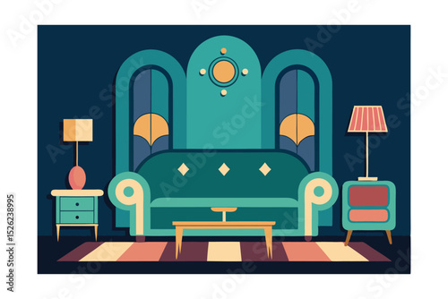Mid-Century Modern Living Room Interior Design  A Retro Sofa and Elegant Decor