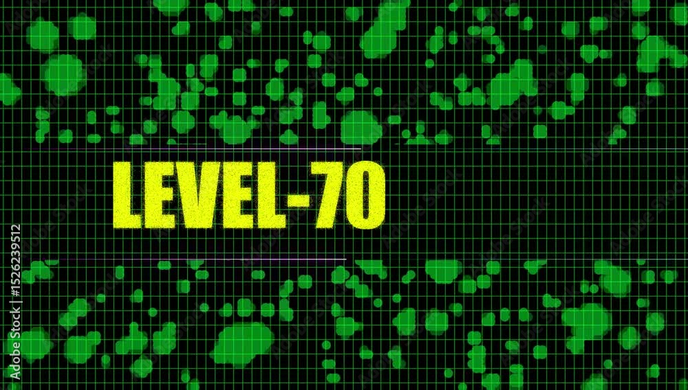 Text Level-70 animation. text level with cc ball action effect on black background. Text Level-70 animation. text level with cc ball action effect on black background.