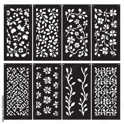 Eight floral panel designs for laser cutting