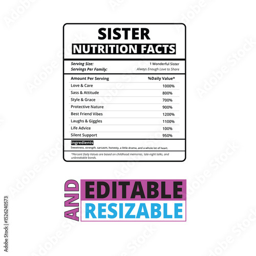 Sister Nutrition Facts Label – Cute and Funny Family Quote SVG Design for Gifts