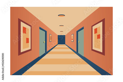 Modern Hotel Corridor Interior Design and Architectural Perspective