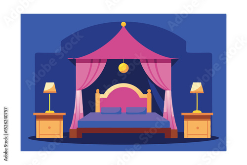 Elegant Canopy Bed Design Luxurious Bedroom Interior with Pink Accents