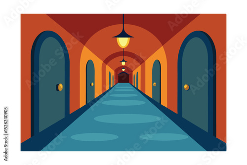 Mysterious Long Corridor An Enigmatic Architectural Illustration of an Interior Hallway