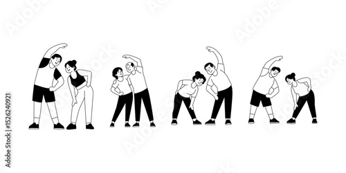 flat illustration of elderly couple stretching fitness concept