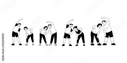 flat illustration of elderly couple stretching fitness concept