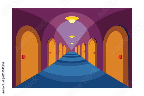 Mysterious Hallway A Journey Through Endless Doors and Purple Hues