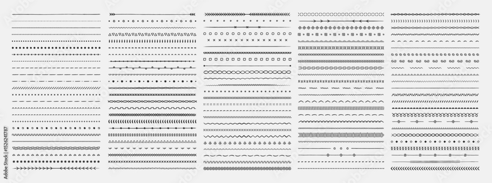 Set of hand drawn vector line border. Lines, borders, underline pencil strokes, drawing dividers. Doodle design. Geometric vintage fashion collection.
