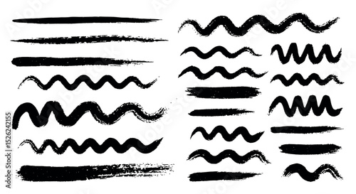 Textured Hand Drawn Line Set - Sketchy Horizontal Strokes