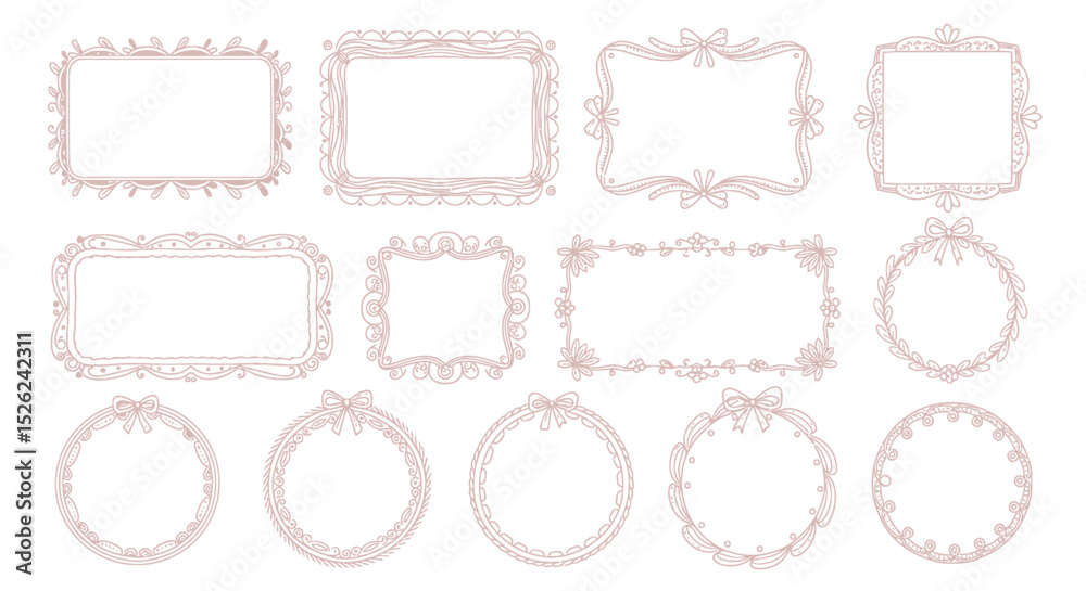 Hand Drawn Decorative Frame Set - Cute Pink Borders Hand Drawn Decorative Frame Set - Cute Pink Borders
