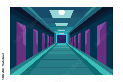 Mysterious Futuristic Corridor A Digital Art Illustration of an Endless Passage