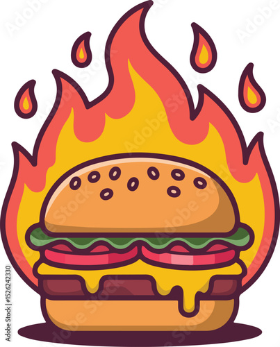 Flaming Burger Illustration