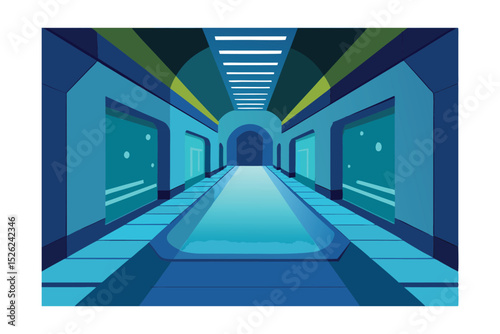 Mysterious Futuristic Corridor A Digital Illustration of an Endless Hallway
