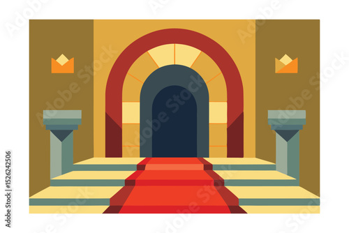 Mysterious Corridor A Dark Teal and Orange Minimalist Interior Illustration