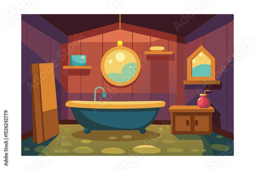 Cozy Cartoon Bathroom Interior Relaxing Tub and Rustic Charm