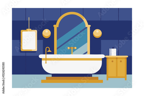 Elegant Bathroom Design Luxurious Bathtub, Mirror, and Decor