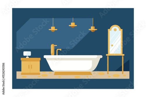 Elegant Bathroom Design Freestanding Tub, Gold Accents, and Modern Lighting