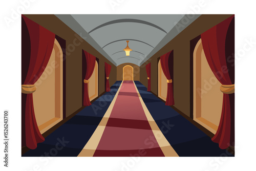 Grand Hallway  Elegant Red Carpet, Archway Entrance, and Rich Interior Design