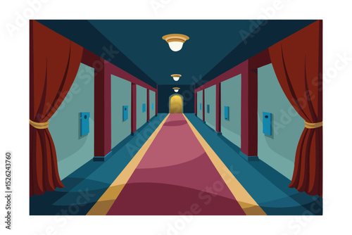 Mysterious Hotel Corridor A Dark and Elegant Hallway Illustration